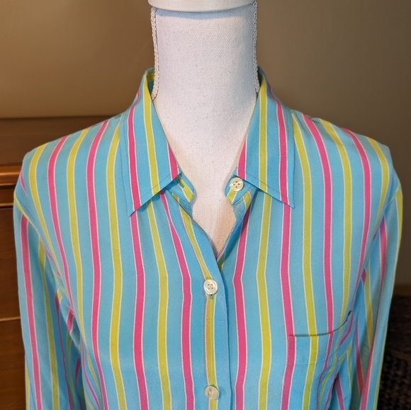 Evan Picone Retro NEON Stripe Oversized Button Down Blouse Size 12 - Picture 6 of 13